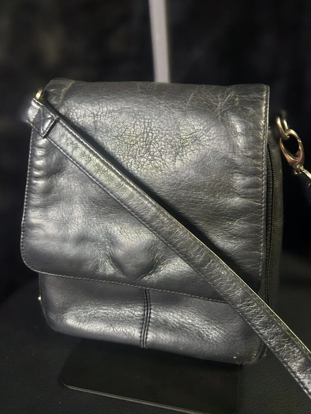 Vintage HOBO International Black Leather Hobo Crossbody Bag